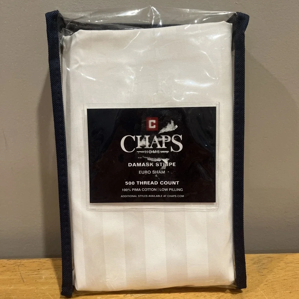Chaps Damask Stripe 1 Euro Sham White 500‎ Thread 100% Pima Cotton 26 x 26 New